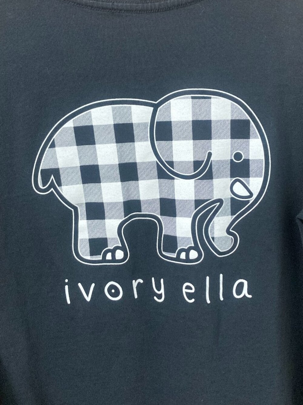 Ivory Ella Black Long Sleeve T With Plaid Elephant - S - Picture 4 of 5